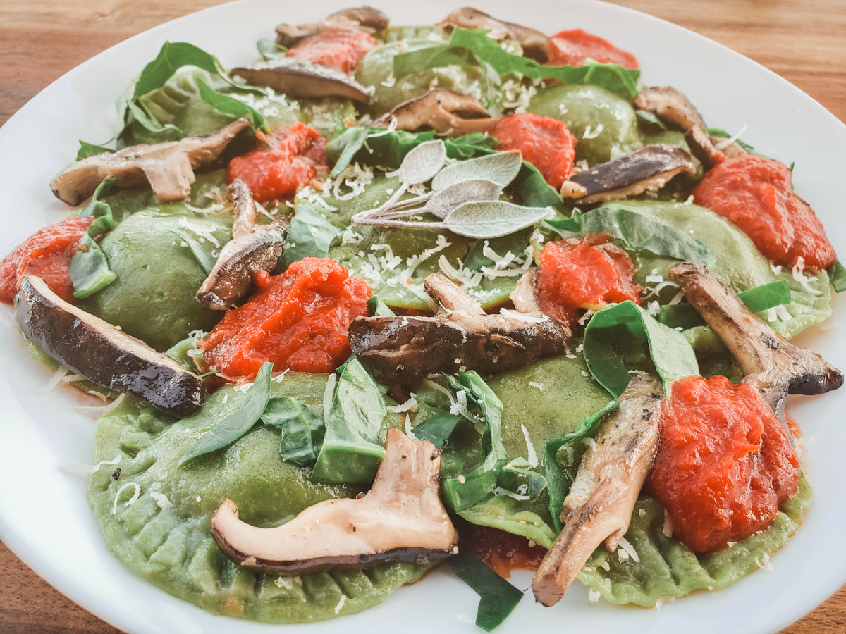 Creamy Shiitake Spinach Ravioli