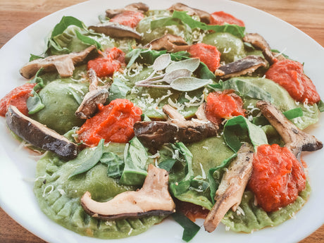 Creamy Shiitake Spinach Ravioli