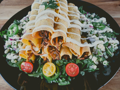 Oyster Mushroom Taquitos with Roasted Corn Salsa