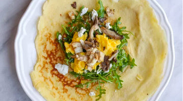 Savory Crepes with Oyster Mushrooms, Arugula, and Goat Cheese