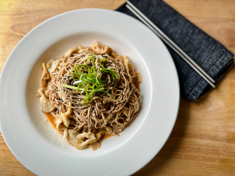 Cold Soba + White Oyster Mushrooms
