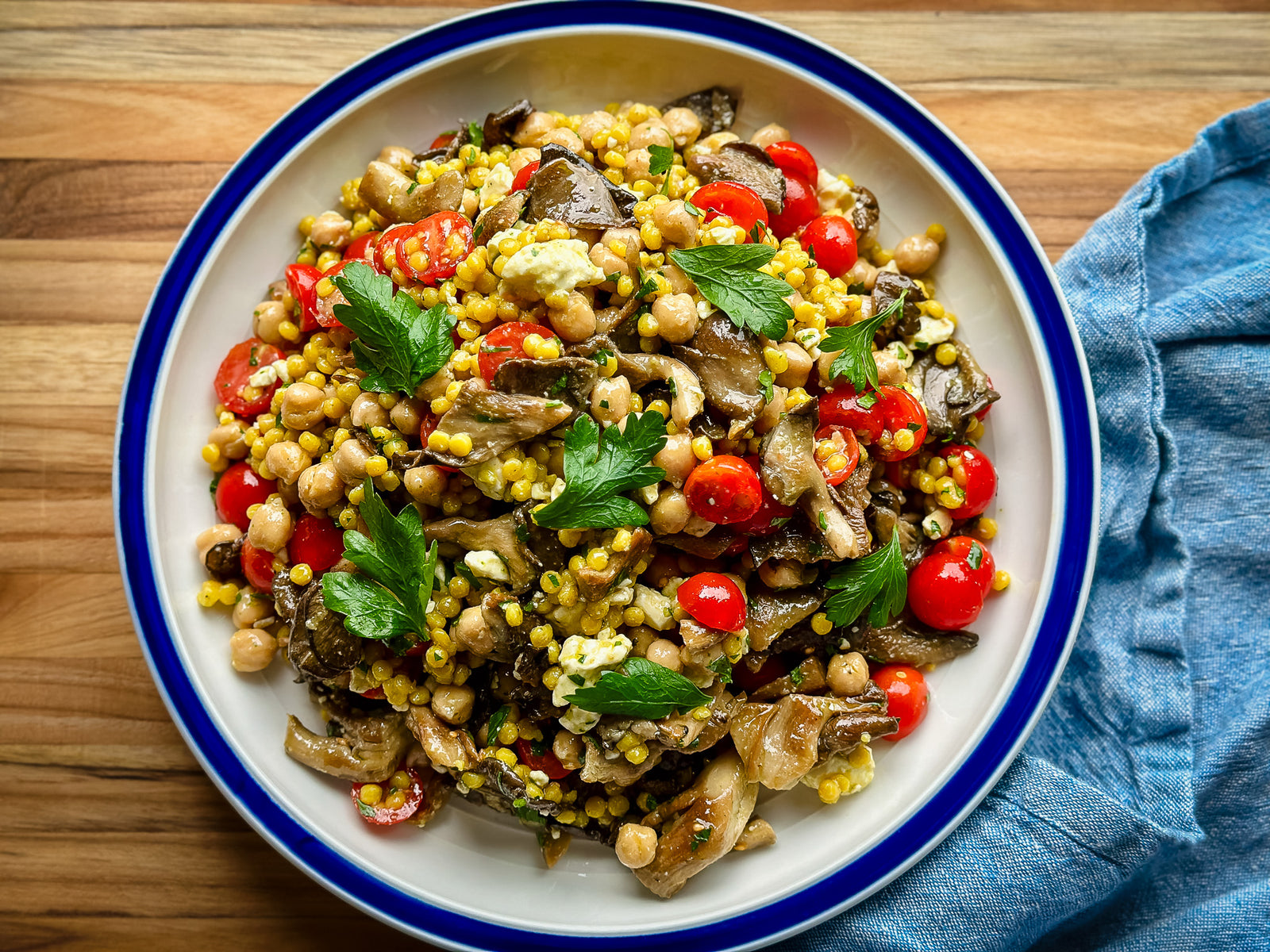 Blue Oyster Mushrooms + Basil Oil Couscous