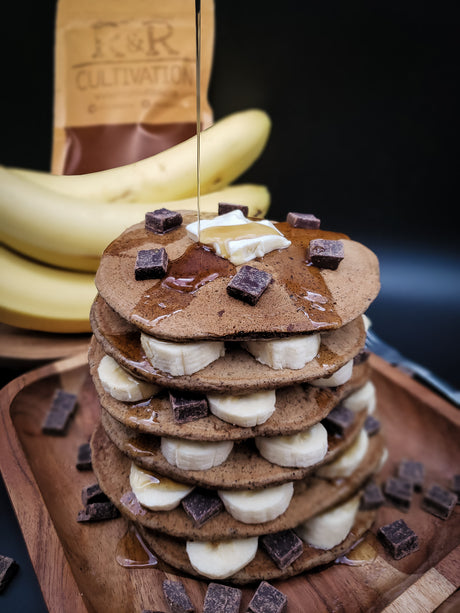 Chocolate Chaga Banana Pancakes