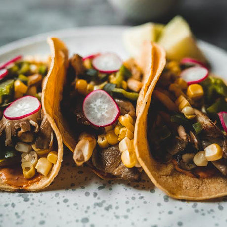 Oyster Mushroom Tacos with Grilled Poblano Pepper + Corn Salsa