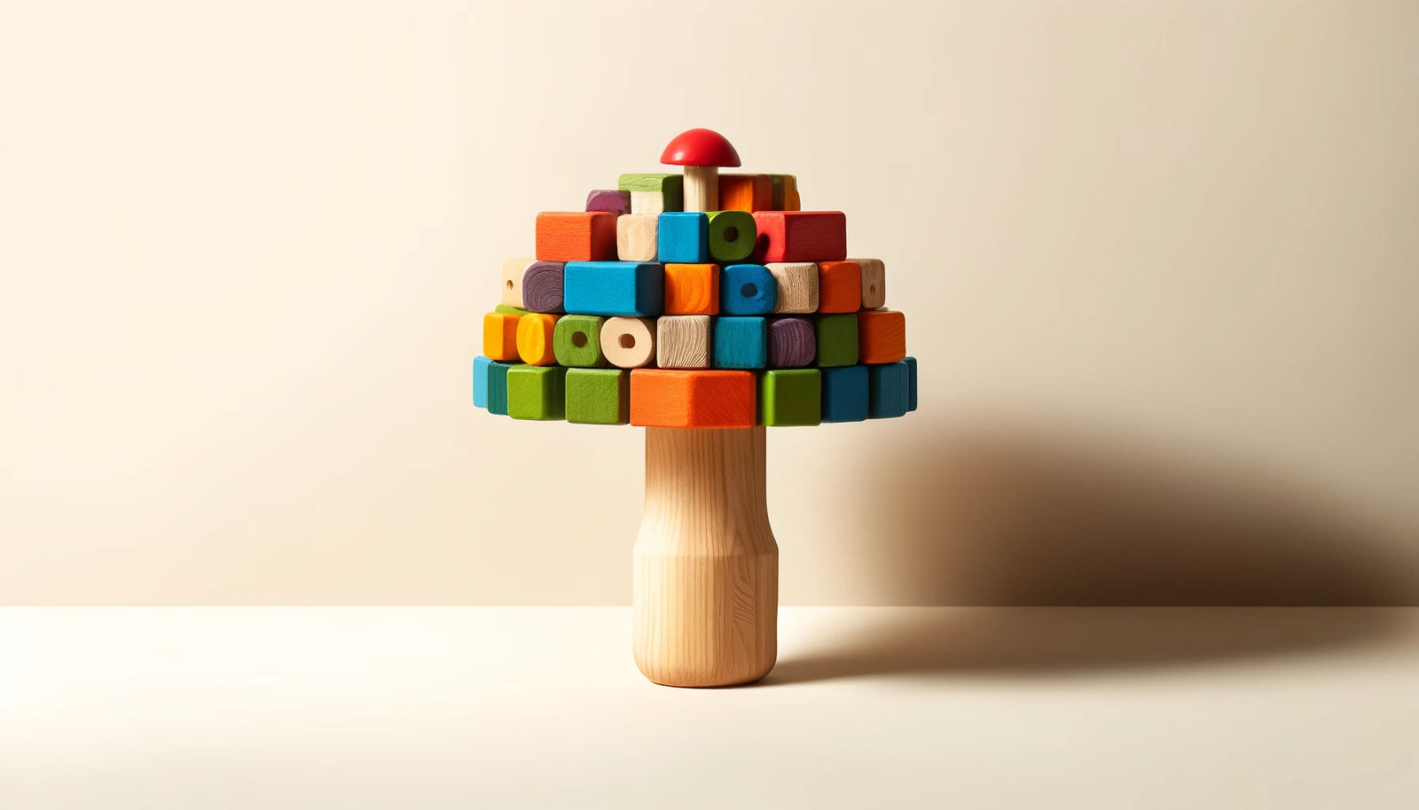 a wooden mushroom with colorful blocks - organic mushroom grow kits